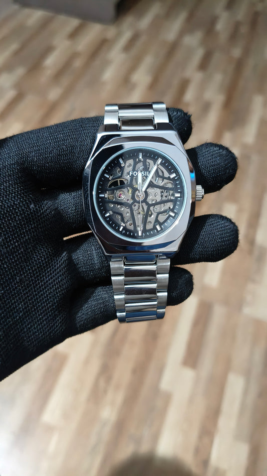 FOSSIL Premium Automatic Skeleton Mechanical Watch – Silver Stainless Steel