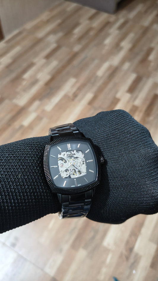 FOSSIL Premium Black Automatic Skeleton Watch – Luxury Stainless Steel Timepiece