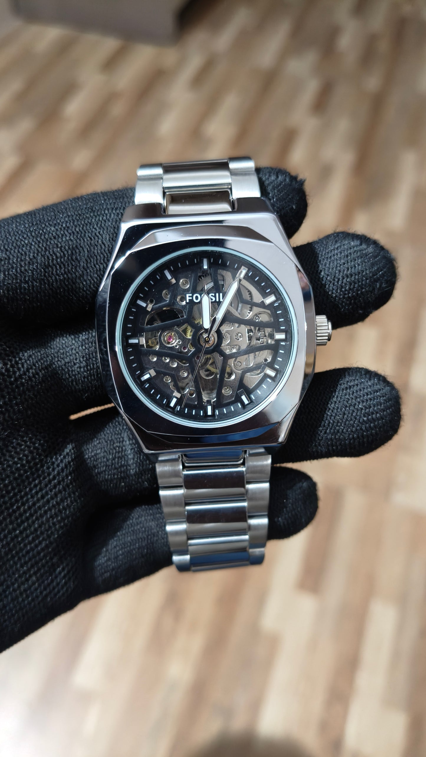 FOSSIL  Premium Automatic Skeleton Mechanical Watch – Silver Stainless Steel
