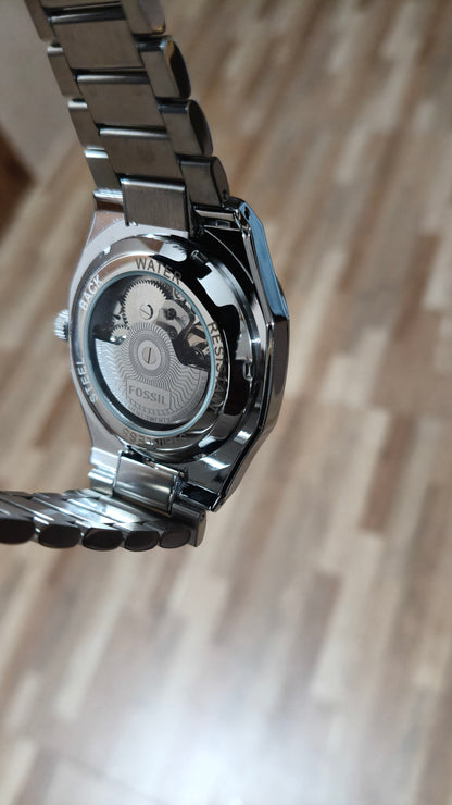 FOSSIL  Premium Automatic Skeleton Mechanical Watch – Silver Stainless Steel