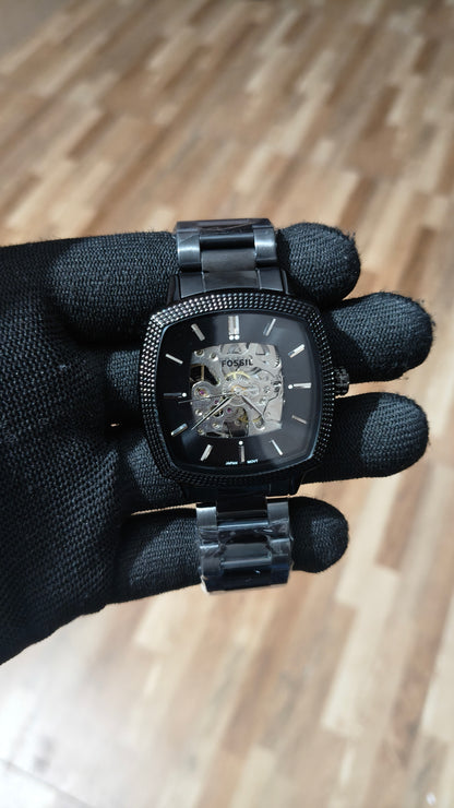 FOSSIL  Premium Black Automatic Skeleton Watch – Luxury Stainless Steel Timepiece