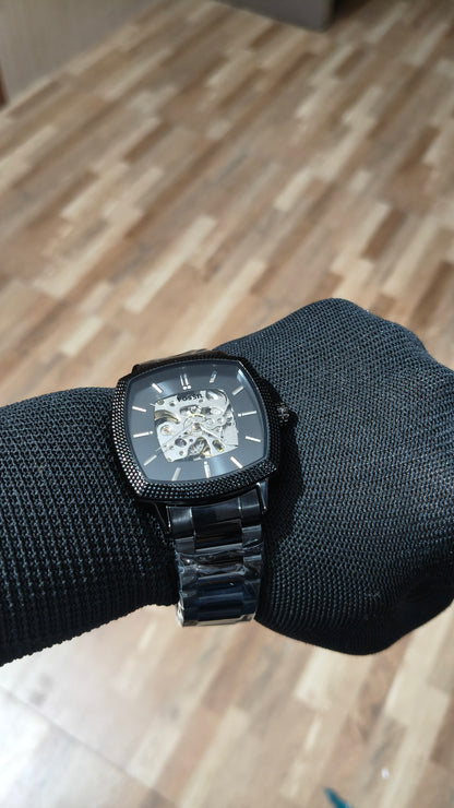 FOSSIL  Premium Black Automatic Skeleton Watch – Luxury Stainless Steel Timepiece