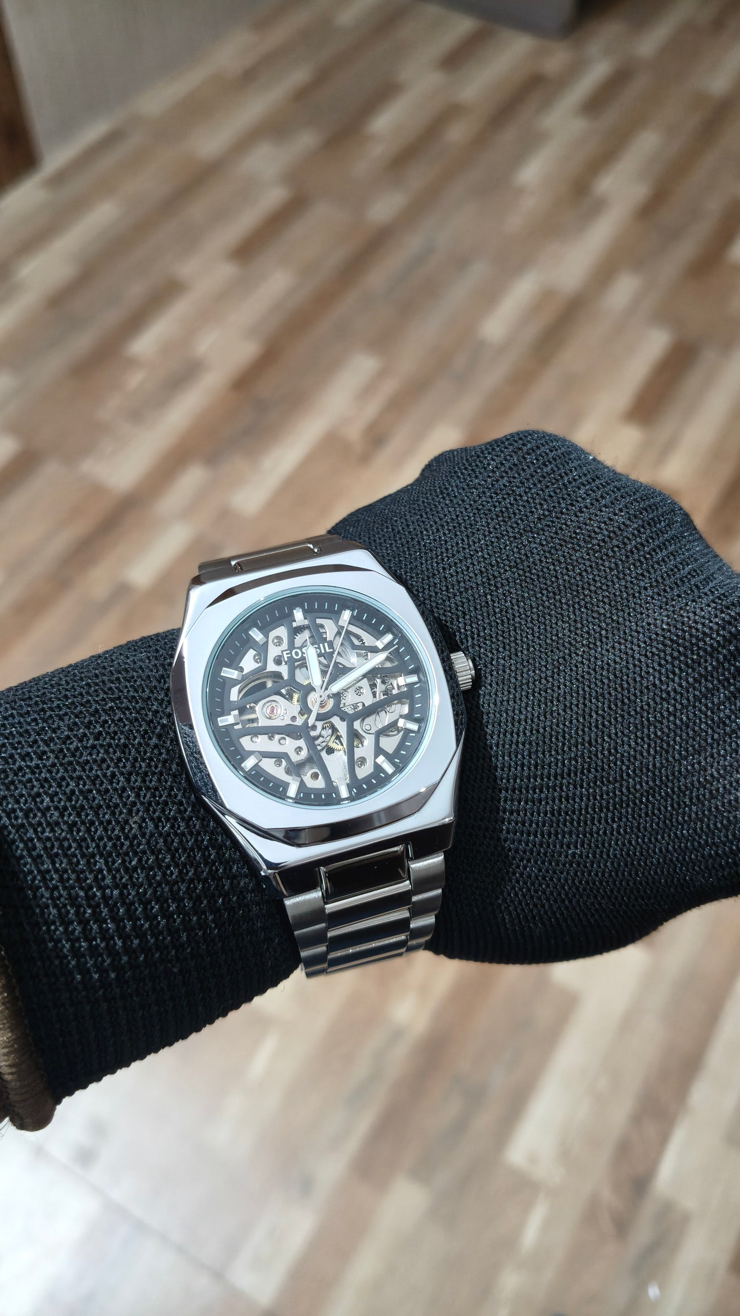 FOSSIL  Premium Automatic Skeleton Mechanical Watch – Silver Stainless Steel