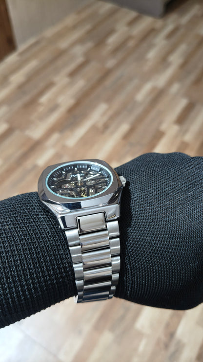 FOSSIL  Premium Automatic Skeleton Mechanical Watch – Silver Stainless Steel