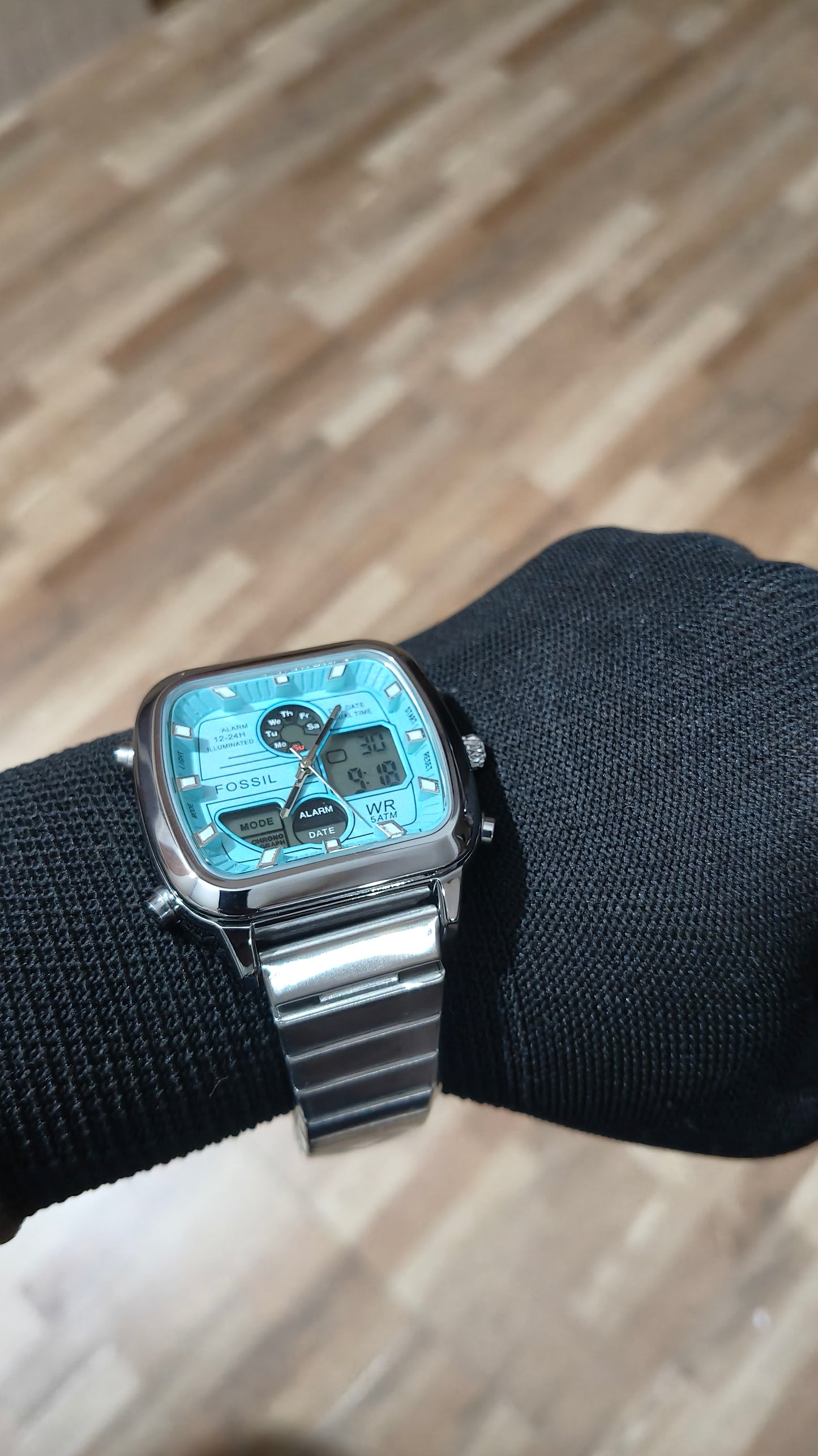 FOSSIL Premium Sky Blue Analog-Digital Multifunction Watch – Stainless Steel