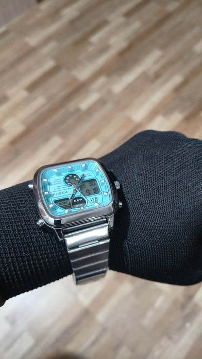 FOSSIL Premium Sky Blue Analog-Digital Multifunction Watch – Stainless Steel