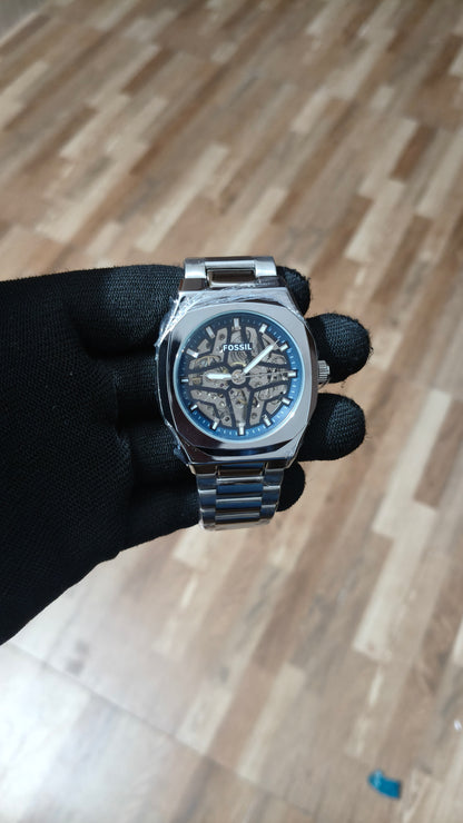 FOSSIL  Premium Automatic Skeleton Mechanical Watch – Silver Stainless Steel