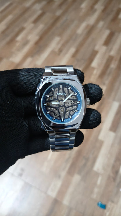 FOSSIL  Premium Automatic Skeleton Mechanical Watch – Silver Stainless Steel