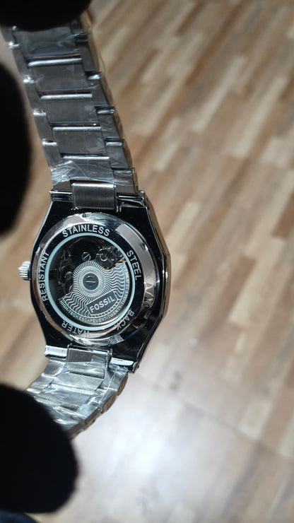 FOSSIL  Premium Automatic Skeleton Mechanical Watch – Silver Stainless Steel