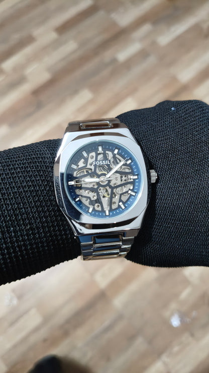 FOSSIL  Premium Automatic Skeleton Mechanical Watch – Silver Stainless Steel