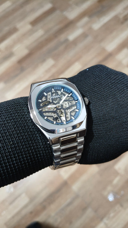 FOSSIL  Premium Automatic Skeleton Mechanical Watch – Silver Stainless Steel