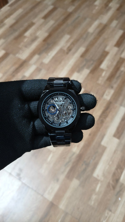 ARMANI EXCHANGE Premium Automatic Skeleton Watch – Stainless Steel Luxury Timepiece