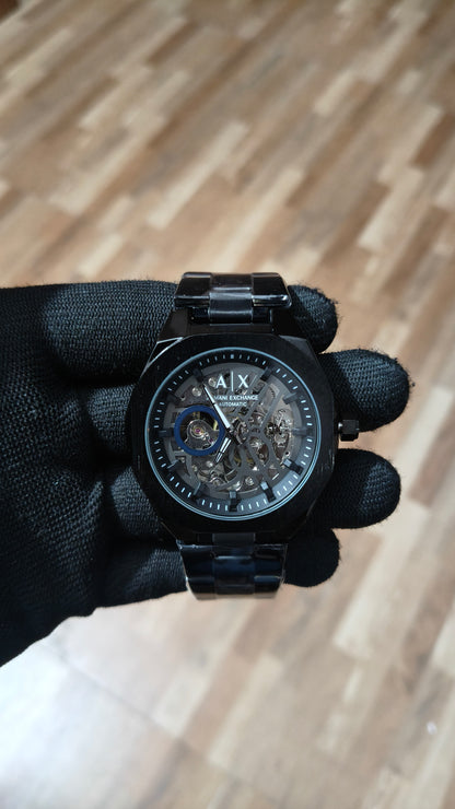 ARMANI EXCHANGE Premium Automatic Skeleton Watch – Stainless Steel Luxury Timepiece