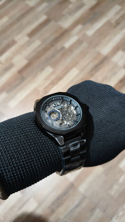 ARMANI EXCHANGE Premium Automatic Skeleton Watch – Stainless Steel Luxury Timepiece