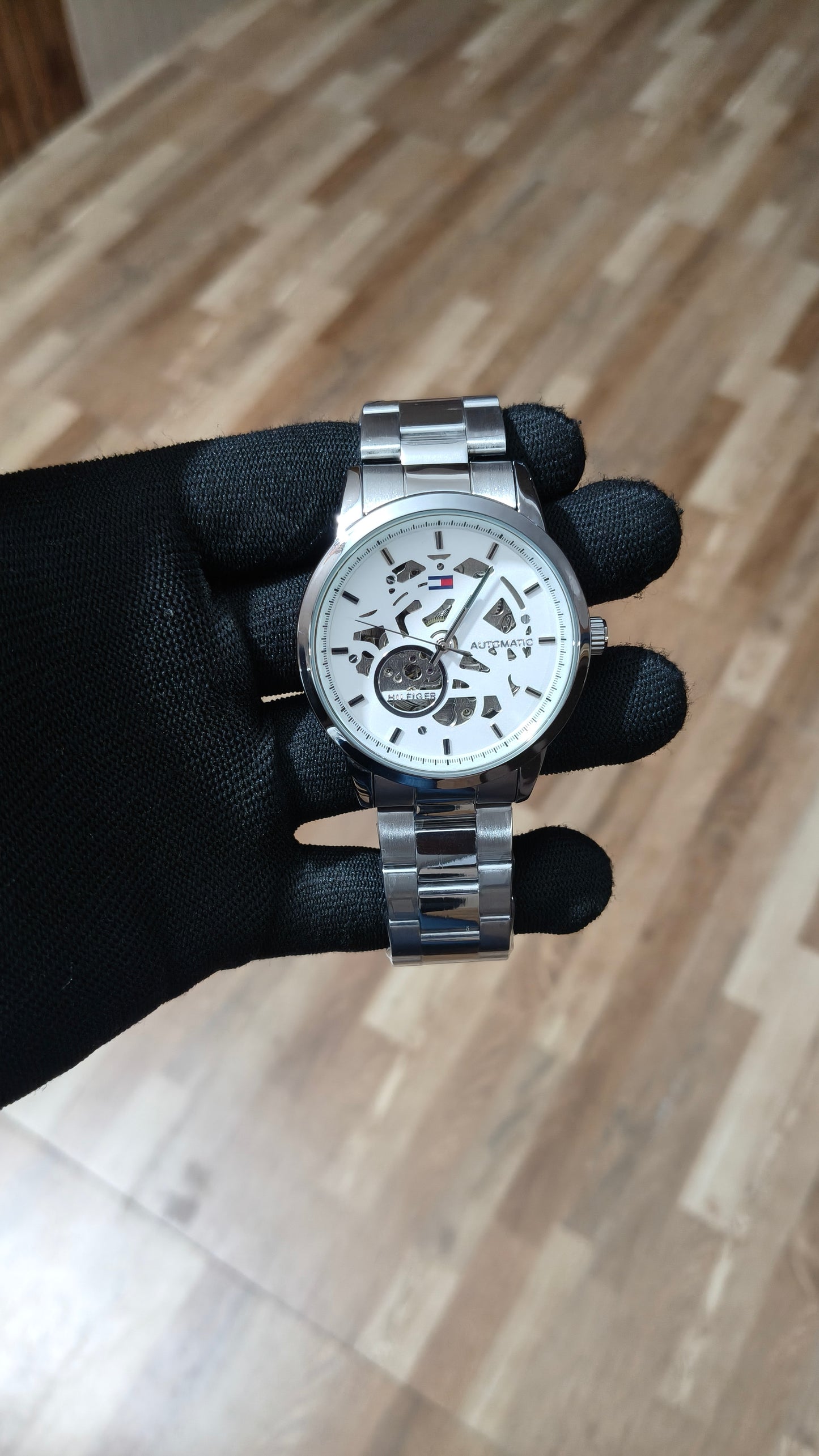 TOMMY HILFIGER Automatic Skeleton White Dial Stainless Steel Watch