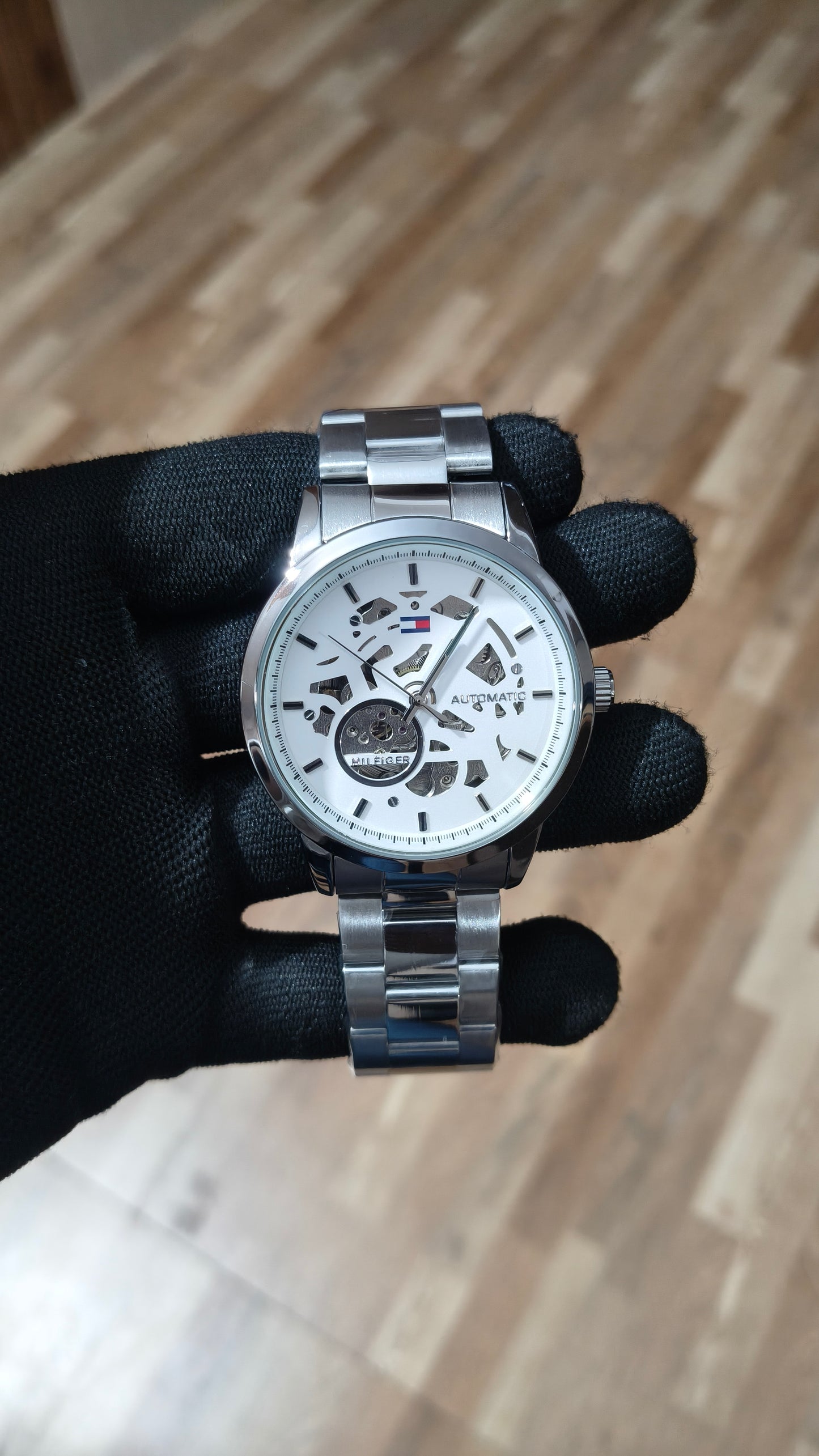 TOMMY HILFIGER Automatic Skeleton White Dial Stainless Steel Watch